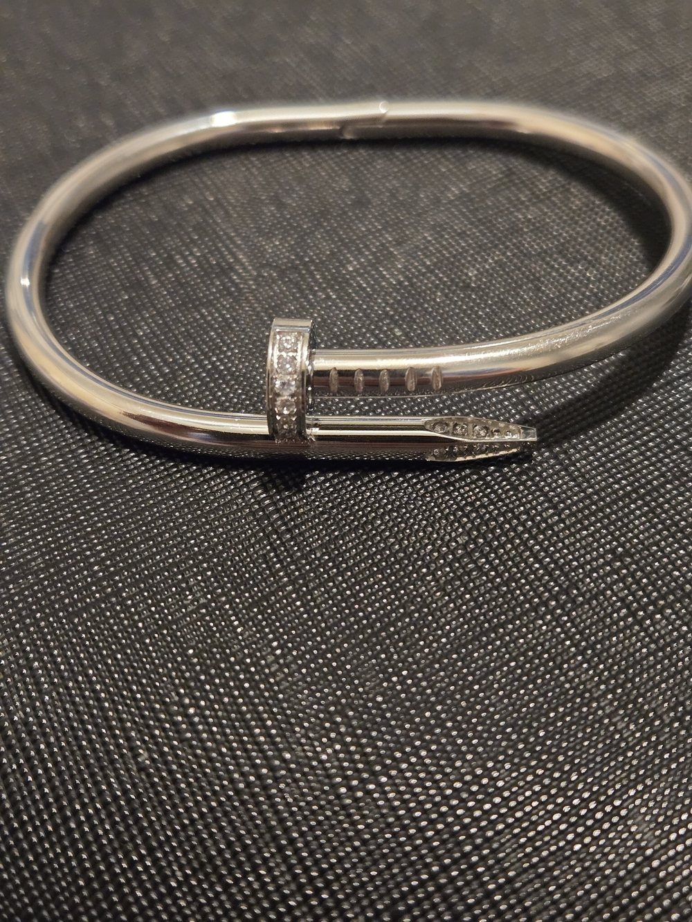 Silver Tone Nail-Style Bangle Bracelet with Crystal Accents